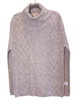 Mazik Women’s Oversized Cream Cable Knit Turtleneck Sweater Poncho Sz S